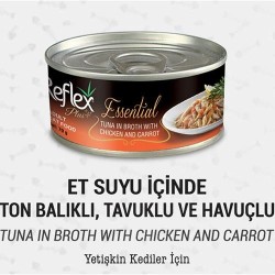 Reflex Plus+ Essential Et Suyu İçinde Ton Balıklı & Havuçlu  Yetişkin Kedi Maması 70Gr