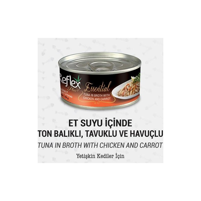 Reflex Plus+ Essential Et Suyu İçinde Ton Balıklı & Havuçlu  Yetişkin Kedi Maması 70Gr