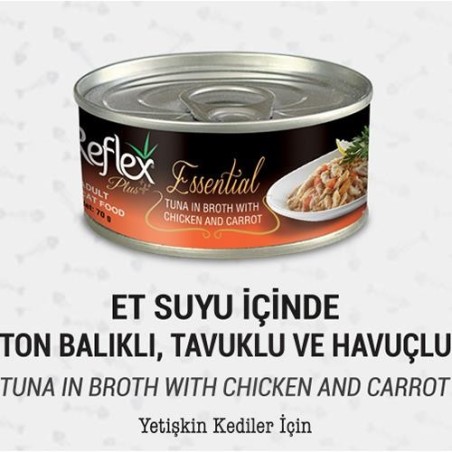 Reflex Plus+ Essential Et Suyu İçinde Ton Balıklı & Havuçlu  Yetişkin Kedi Maması 70Gr