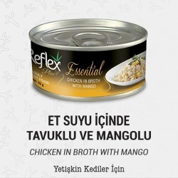 Reflex Plus+ Essential Et Suyu İçinde Tavuklu & Mangolu Yetişkin Kedi Maması 70Gr