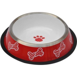 Çelik Kaymaz Tabanlı Kırmızı Beyaz Desenli Çelik Mama Ve Su Kabı 16 Oz