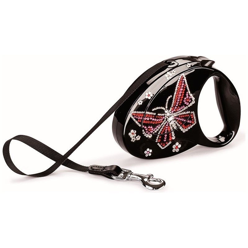 Flexi Luxury Glam Butterfly Swarovski Taşlı Medium Otomatik Gezdirme 25 Kg/5M