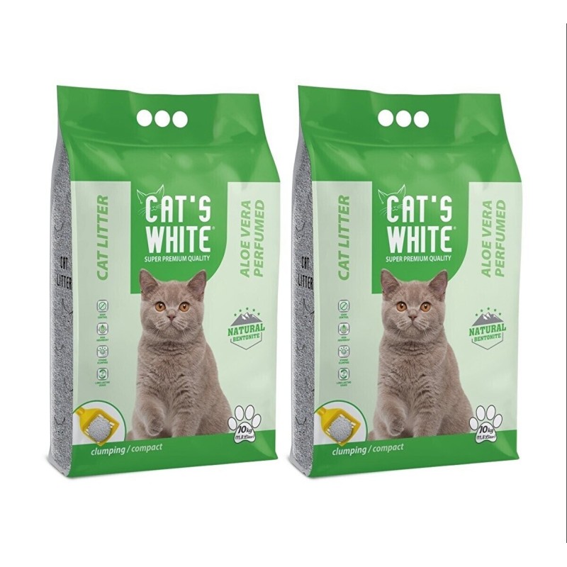 Cats White 10 Kg / 11.8 L Aloevera Kokulu  Kalın Taneli  Bentonit Kedi Kumu
