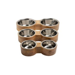 GF PET Kedi ve Köpek Figure Ahşap Kaplı İkili Mama ve Su Kabı Medium