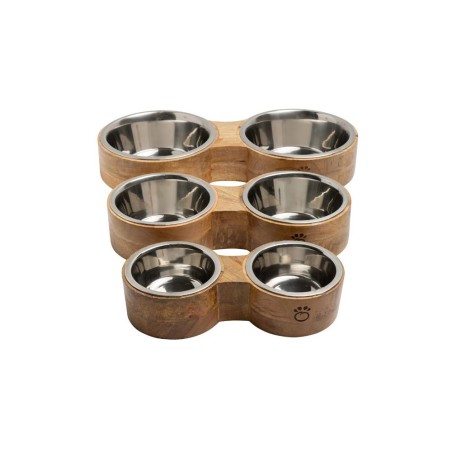 GF PET Kedi ve Köpek Figure Ahşap Kaplı İkili Mama ve Su Kabı Medium