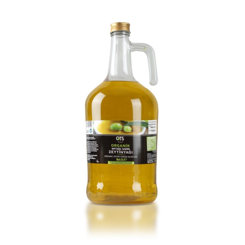 Ots Organik Naturel Sızma Zeytinyağı Cam Şişe 3 Litre