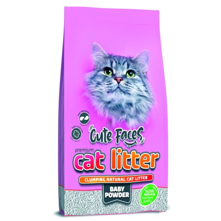 Cute Faces Pudra Kokulu Topaklanan Kalın Taneli  Kedi Kumu 10L.