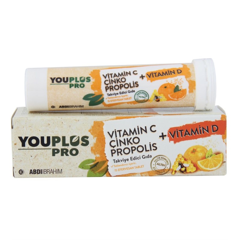Youplus Pro Vitamin C & D & Çinko & Propolis 15 Efervesan Tablet