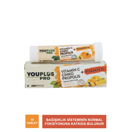 Youplus Pro Vitamin C & D & Çinko & Propolis 15 Efervesan Tablet