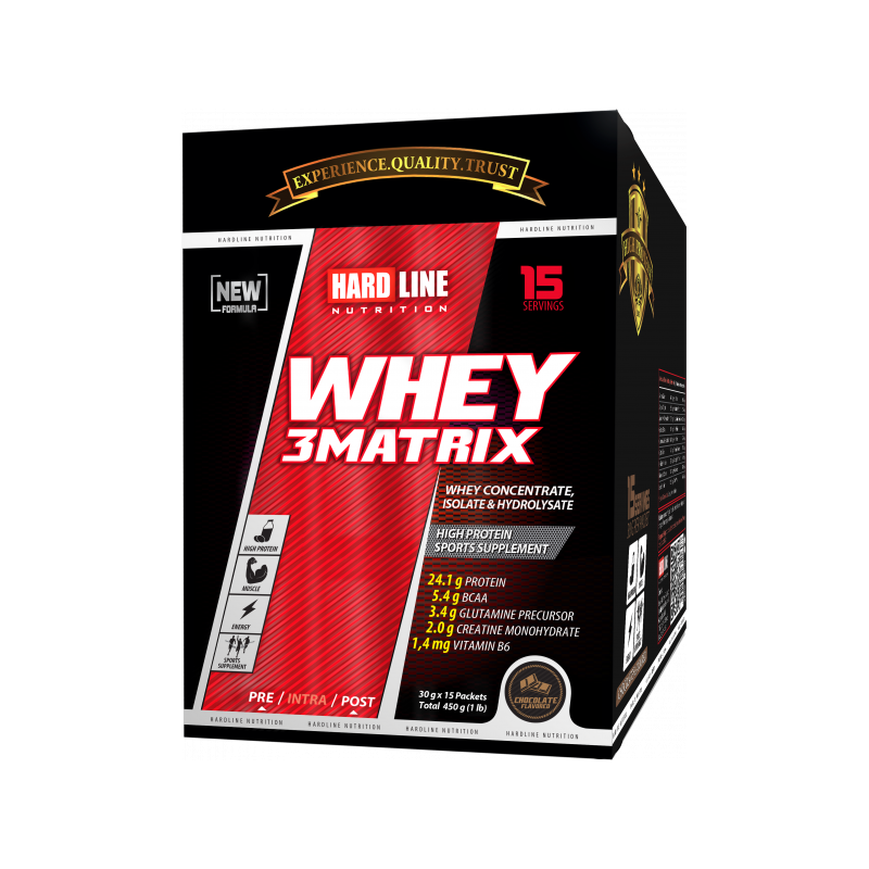 Hardline Whey 3Matrix - Çikolata Aromalı ( 30gr x 15Adet ) 450 Gr