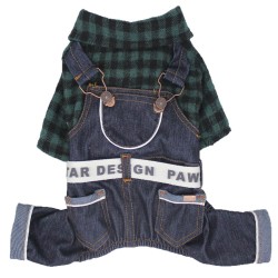 Paw Star Haki Ekose Köpek Bahçıvan Tulum 2XL