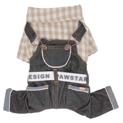 Paw Star Kahve Ekose Köpek Bahçıvan Tulum 2XL