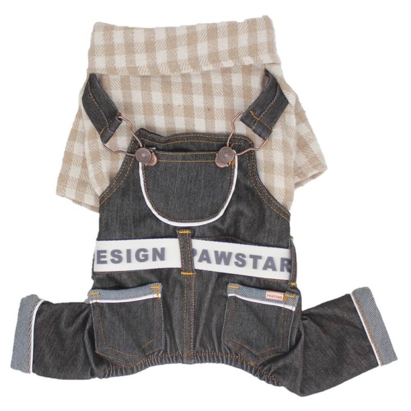 Paw Star Kahve Ekose Köpek Bahçıvan Tulum 2XL