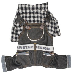 Paw Star Beyaz Ekose Köpek Bahçıvan Tulum 2XL