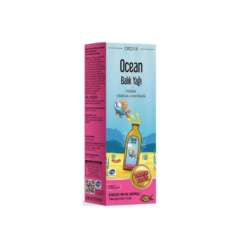 Ocean Balık Yağı Şurubu 150ml - Karışık Meyve Aromalı Ocean Balık Yağı Şurubu 150ml - Karışık Meyve Aromalı