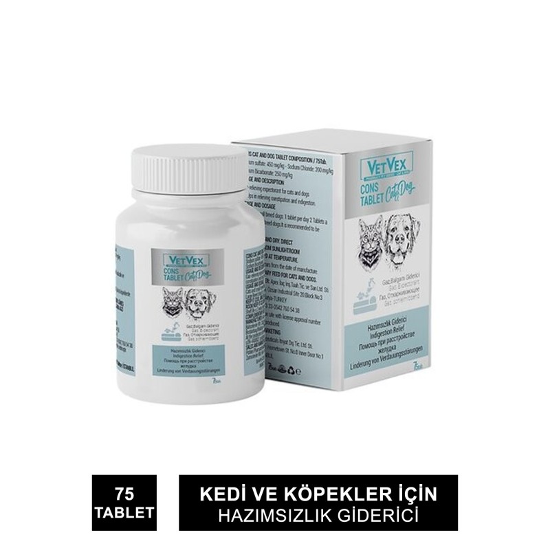 VetVex Cons Kedi ve Köpek Hazımsızlık Giderici 75 Tablet