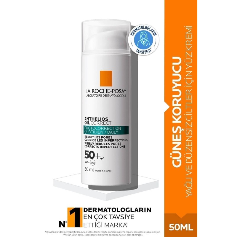 La Roche Posay Anthelios Oil Correct Spf 50+ Yağlı ve Düzensiz Ciltler için Yüz Güneş Kremi 50 ml