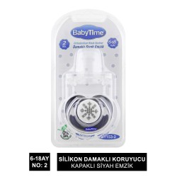 BabyTime Silikon Damaklı Koruyucu Kapaklı Siyah Emzik 6-18 ( BT153-2 )