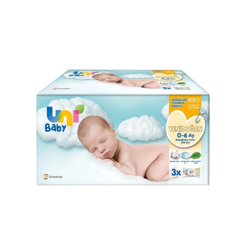 Uni Baby Yenidoğan Islak Pamuk Mendil 3x40'lı Paket Uni Baby Yenidoğan Islak Pamuk Mendil 3x40'lı Paket