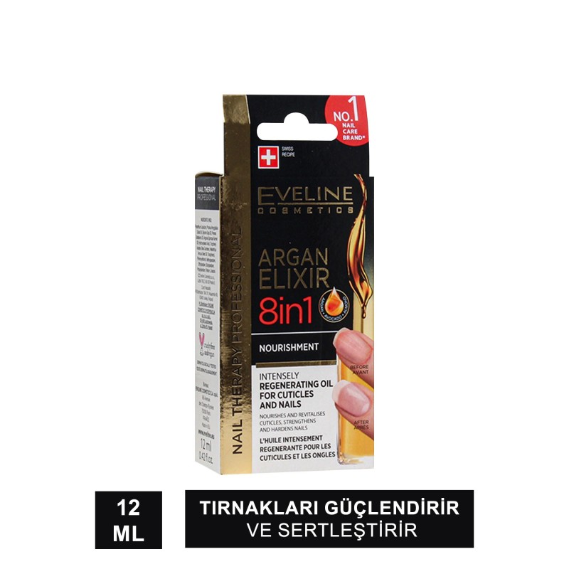Eveline Argan Elixir 8in1 ( Tırnaklar için Yenileyici Yağ ) 12 ml