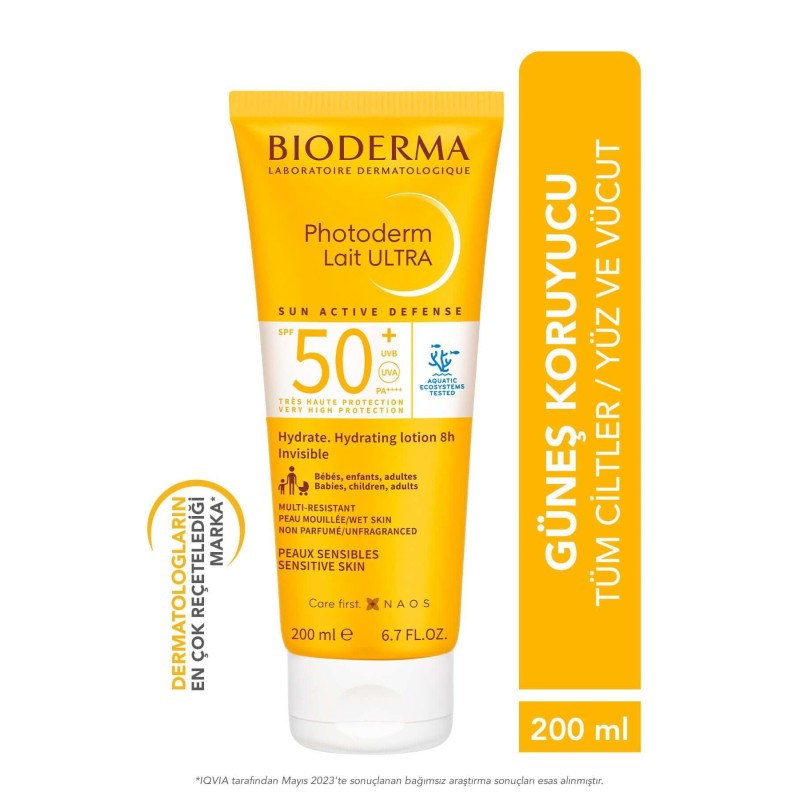 Bioderma Photoderm Lait Ultra Tüm Ciltler SPF50+ Yüksek Koruma Süt Form Yüz Vücut Güneş Kremi 200 ml