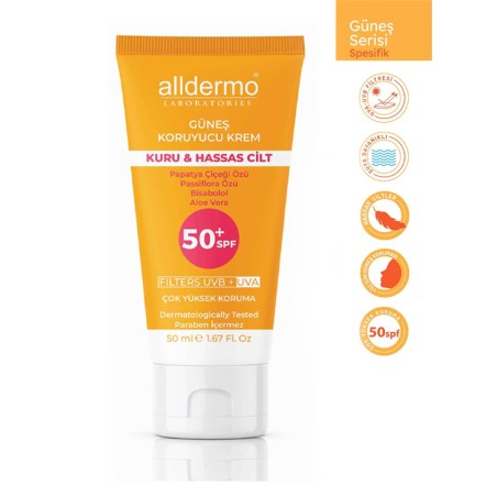 Alldermo Kuru Hassas Cilt Güneş Koruyucu Krem SPF 50+ 50 ml