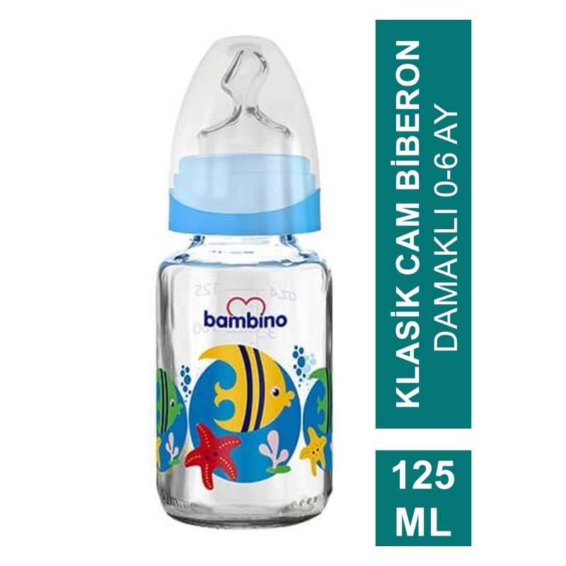 Bambino Klasik Cam Biberon Damaklı 0-6 Ay 125 ml ( B011 )