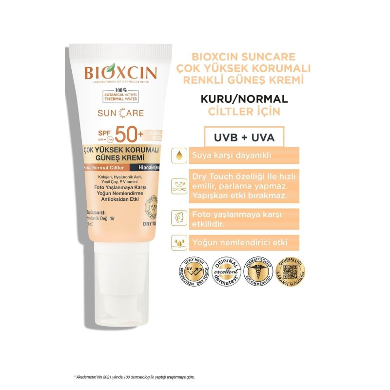 Bioxcin Sun Care Kuru/Normal Ciltler İçin Renkli Güneş Kremi Spf50+ 50 ml