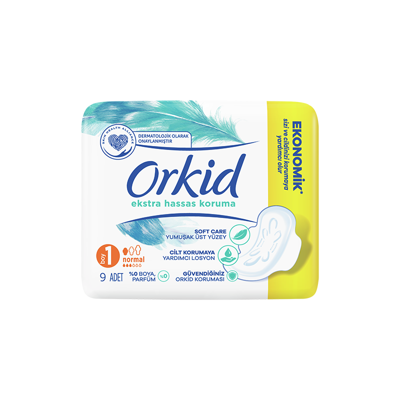 Orkid Ekstra Hassas Koruma Normal (Boy 1) Kanatlı Hijyenik Ped 9 Adet