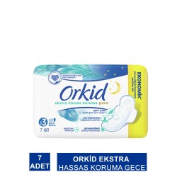 Orkid Ekstra Hassas Koruma Gece (Boy 3) Kanatlı Hijyenik Ped 7 Adet