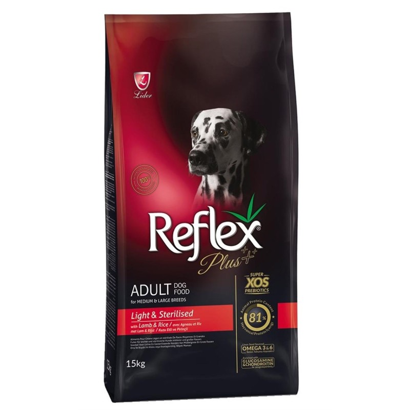 Reflex Plus Light Tüm Irklar için Kuzu Etli ve Pirinçli Kısırlaştırılmış Köpek Maması 15kg