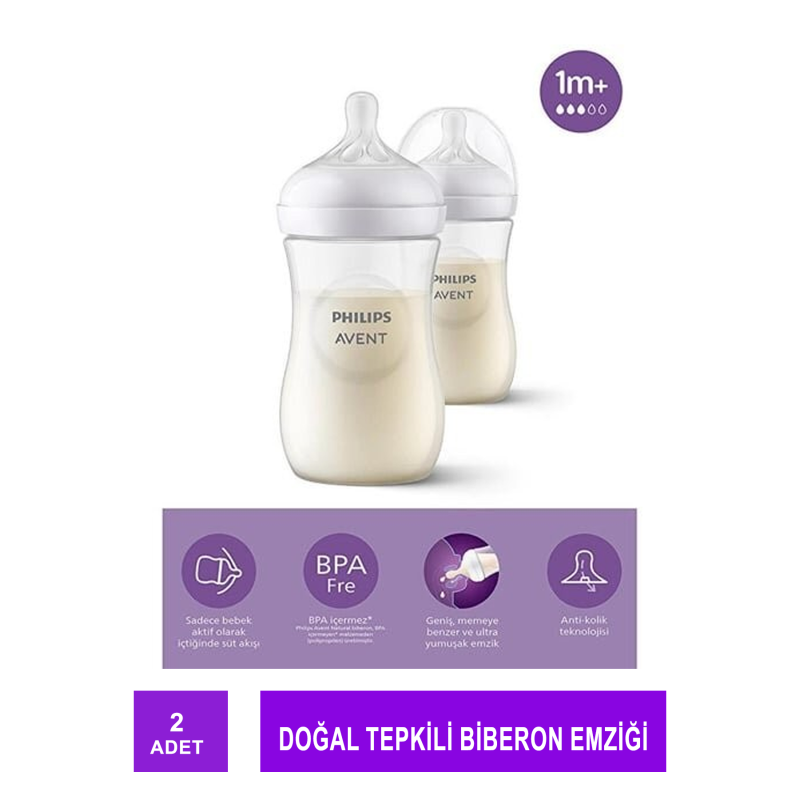 Philips Avent Response Doğal Tepkili 2'li Biberon 1+Ay NO:3 2x260ml (SCY903/02)
