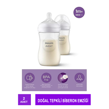 Philips Avent Response Doğal Tepkili 2'li Biberon 1+Ay NO:3 2x260ml (SCY903/02)