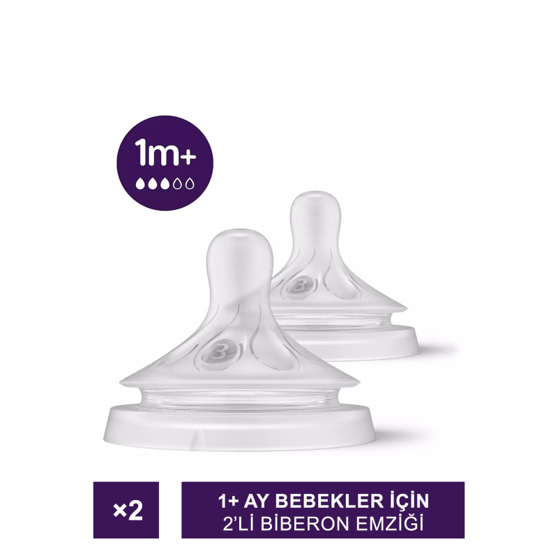 Philips Avent Natural Response Biberon Emziği 2'li 1+ Ay No: 3 ( SCY963/02)