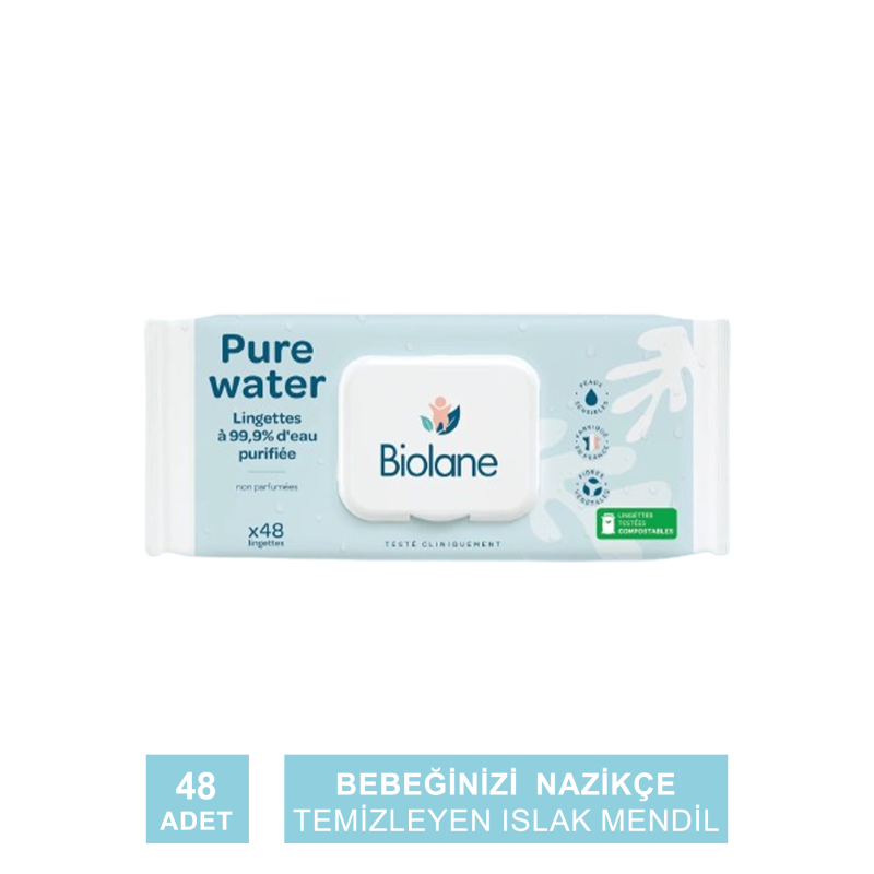 Biolane Pure Water Wipes ( Saf Sulu Islak Mendil ) 48 Adet