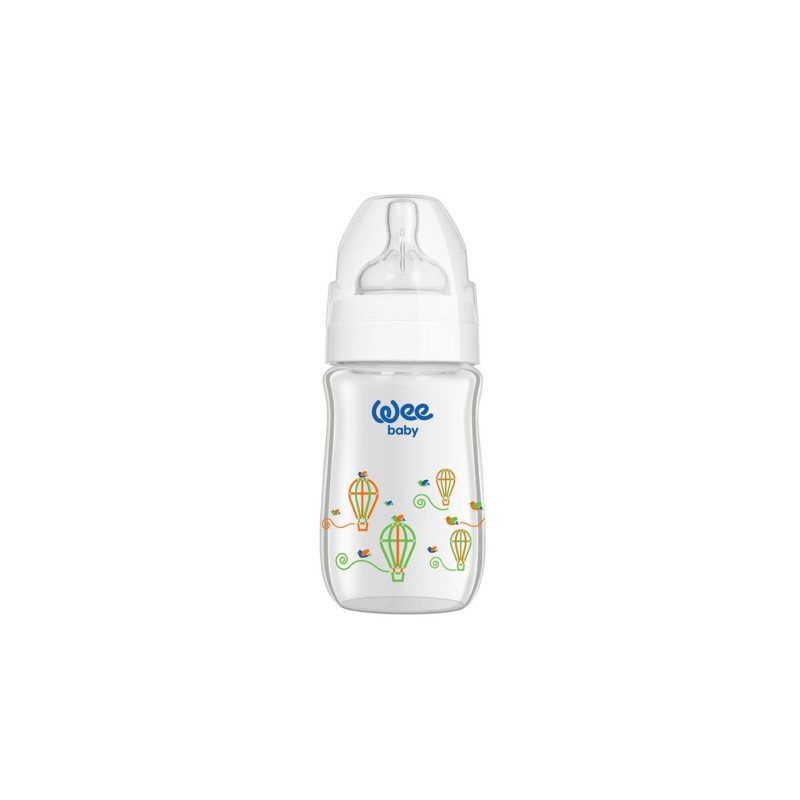 Wee Baby Klasik+ Geniş Ağızlı Cam Biberon 0-6 Ay ( Beyaz ) 180 ml