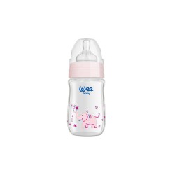 Wee Baby Klasik+ Geniş Ağızlı Cam Biberon 0-6 Ay ( Pembe ) 180 ml (No:140)
