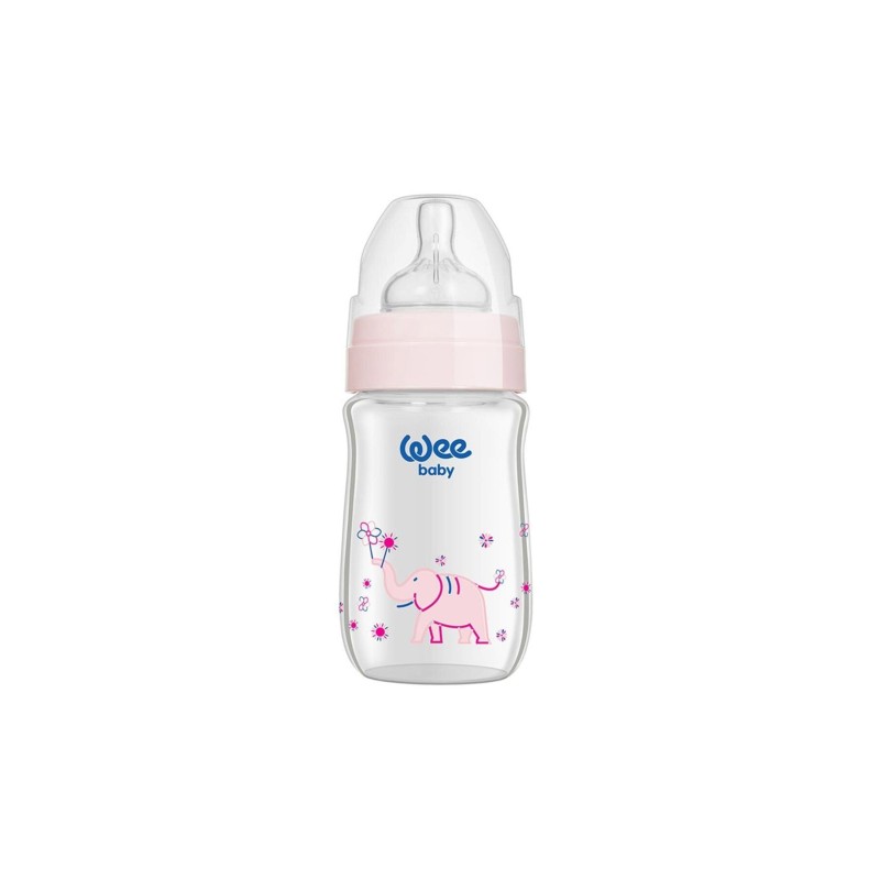 Wee Baby Klasik+ Geniş Ağızlı Cam Biberon 0-6 Ay ( Pembe ) 180 ml (No:140)