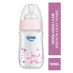 Wee Baby Klasik+ Geniş Ağızlı Cam Biberon 0-6 Ay ( Pembe ) 180 ml (No:140)