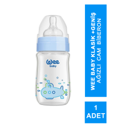 Wee Baby Klasik+ Geniş Ağızlı Cam Biberon 0-6 Ay ( Mavi ) 180 ml (No:140)