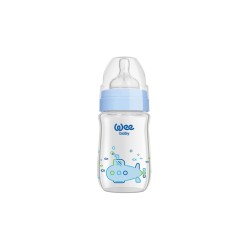Wee Baby Klasik+ Geniş Ağızlı Cam Biberon 0-6 Ay ( Mavi ) 180 ml (No:140)