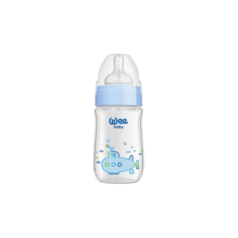 Wee Baby Klasik+ Geniş Ağızlı Cam Biberon 0-6 Ay ( Mavi ) 180 ml (No:140)