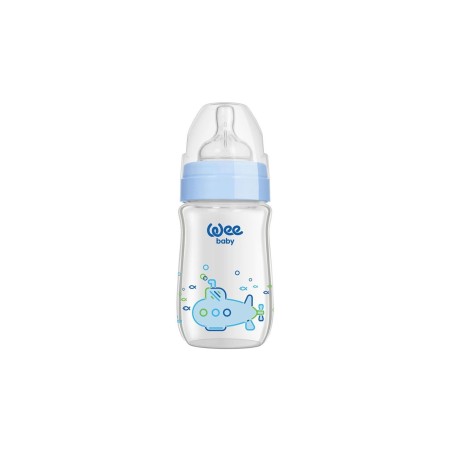 Wee Baby Klasik+ Geniş Ağızlı Cam Biberon 0-6 Ay ( Mavi ) 180 ml (No:140)