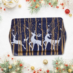 Lacivert Geyikli Winter Mini Metal Tepsi