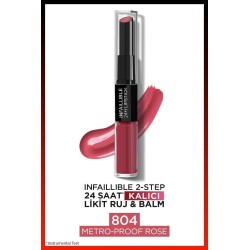 Loreal Paris Infaillible 2-Step 24 Saat Kalıcı Likit Ruj & Balm - 804 Metro-Proof Rose