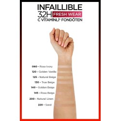 Loreal Paris Infaillible 32H Fresh Wear C Vitaminli Fondöten - 125 Naturel Rose 30ml