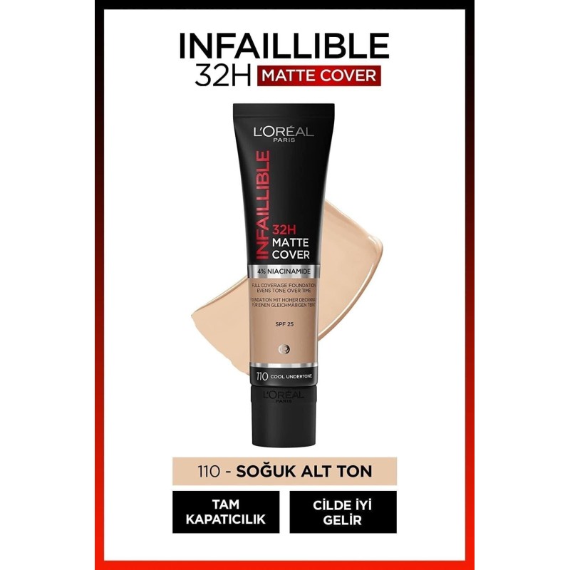 Loreal Paris Infaillible 32H Matte Cover Yüksek Kapatıcı Fondöten -  110 VANIL