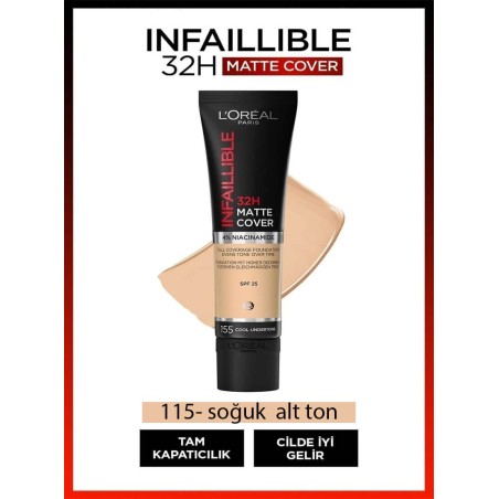 Loreal Paris Infaillible 32H Matte Cover Yüksek Kapatıcı Fondöten -  115 BEIGE