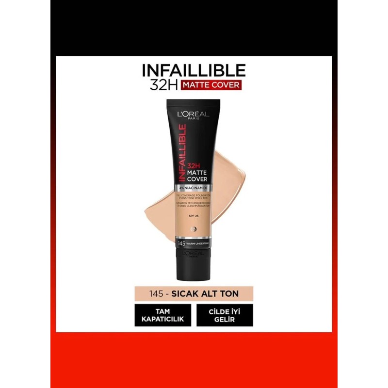 Loreal Paris Infaillible 32H Matte Cover Yüksek Kapatıcı Fondöten -  145 BEIGE