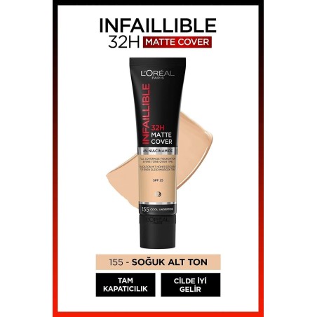 Loreal Paris Infaillible 32H Matte Cover Yüksek Kapatıcı Fondöten -  155 NATUR